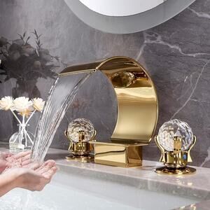 Bathroom Sink Faucet 3 Hole Widespread Waterfall Bathroom Faucets with Crystals